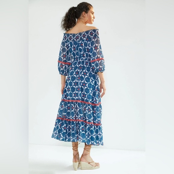 NWT Sachin & Babi X Anthropologie Mosaic Off-The-Shoulder Midi Dress Size 0 - Picture 2 of 9